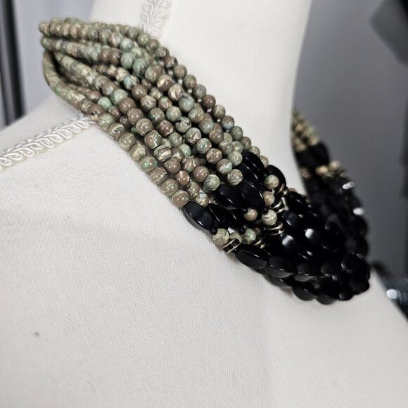 Angela Caputi FIOCCHI Italy Rhyolite Jasper And Black Multi Strand Necklace - Picture 3 of 9